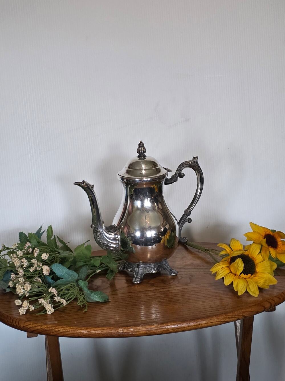 Vintage HWM Rogers Silver Plated Coffee Pot Tea Pot Ornate Footed #255
